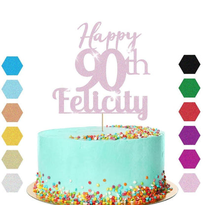 Personalised Name 90th Birthday Glitter Cake Topper Party Cake Decoration Gift