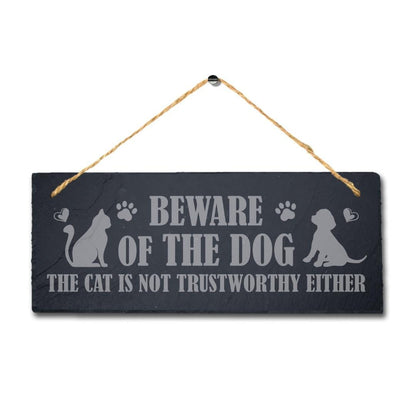 Beware Of Dog Engraved Hanging Slate Cat Not Trustworthy Kennels Pup Puppy Sign