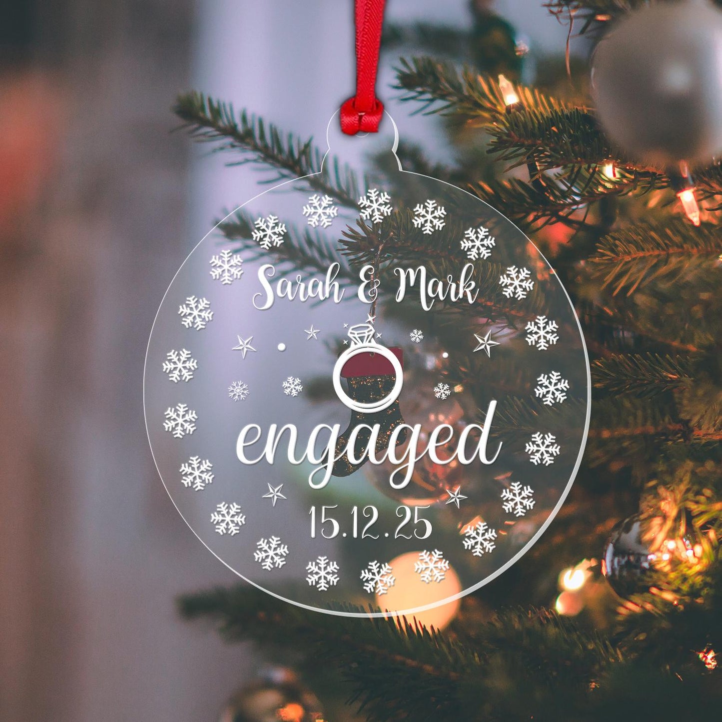 Personalised First Christmas Engaged Bauble 1st Xmas Decoration Engagement Gift