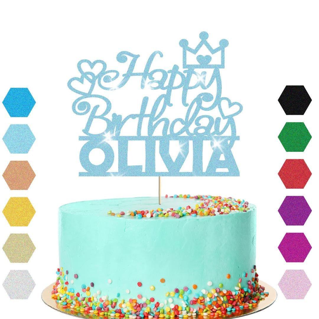 Personalised Princess Crown Glitter Happy Birthday Cake Topper Party Decoration