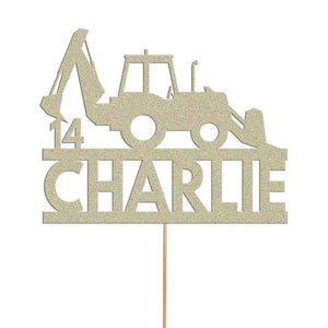 Personalised Glitter Tractor Cake Topper: Farm Birthday Decoration