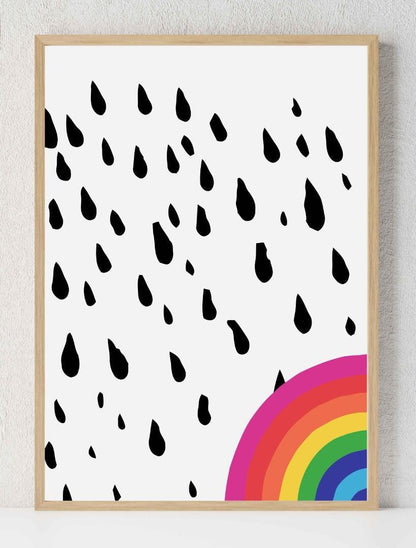 Rainbow Nursery Print: Raining Sky Poster, Colorful Art