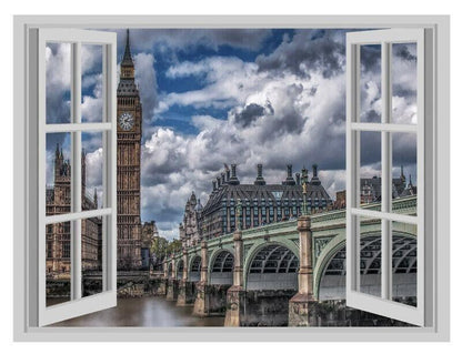 Big Ben 3D Window View Wall Decal: London Skyline Poster (45x60cm)