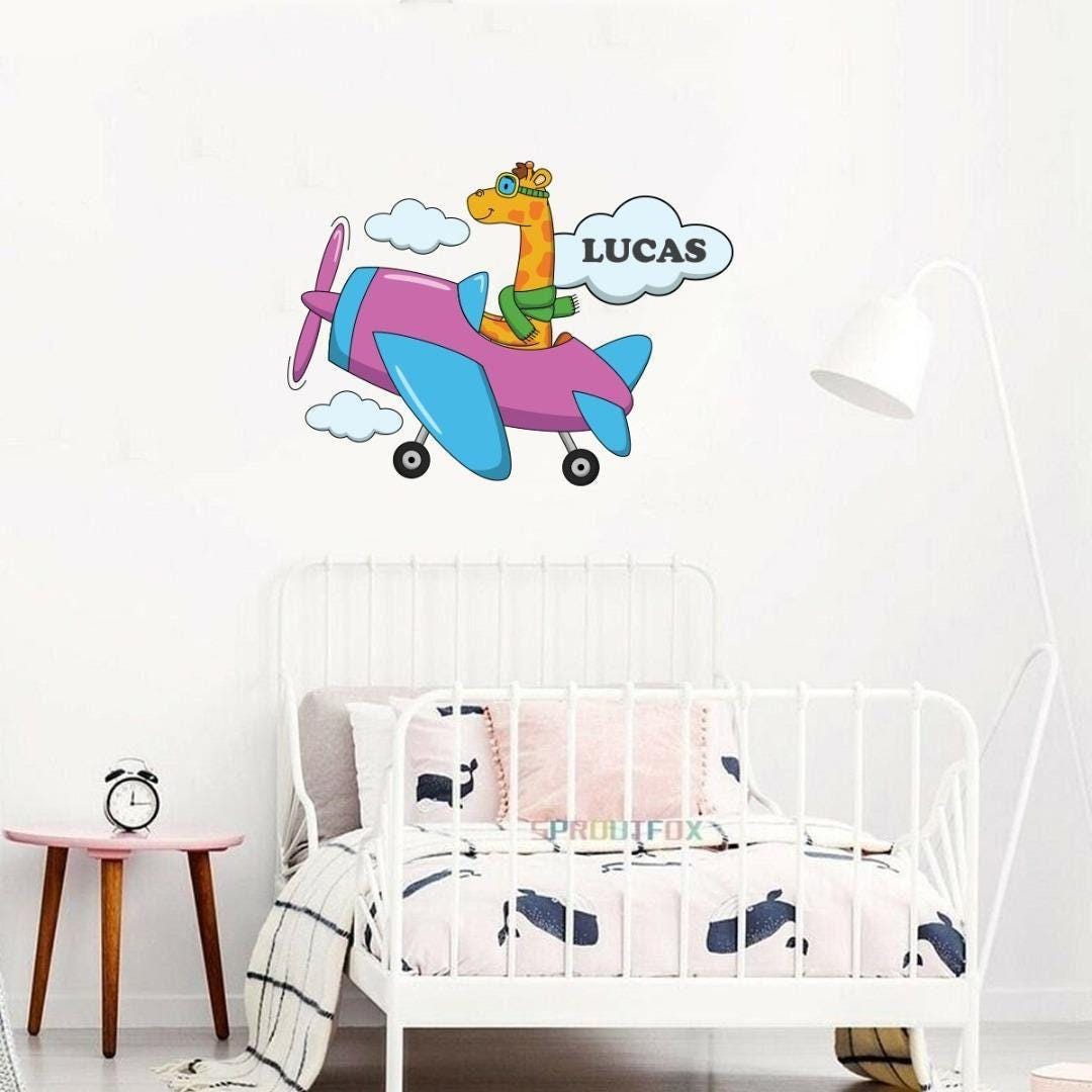 Personalised Giraffe Aeroplane Wall Sticker Name Vinyl Decal Boys Kids Nursery Bedroom