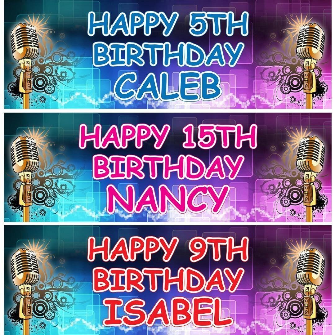 Personalised Microphone Birthday Banner: Music Party Decoration (Set of 2)