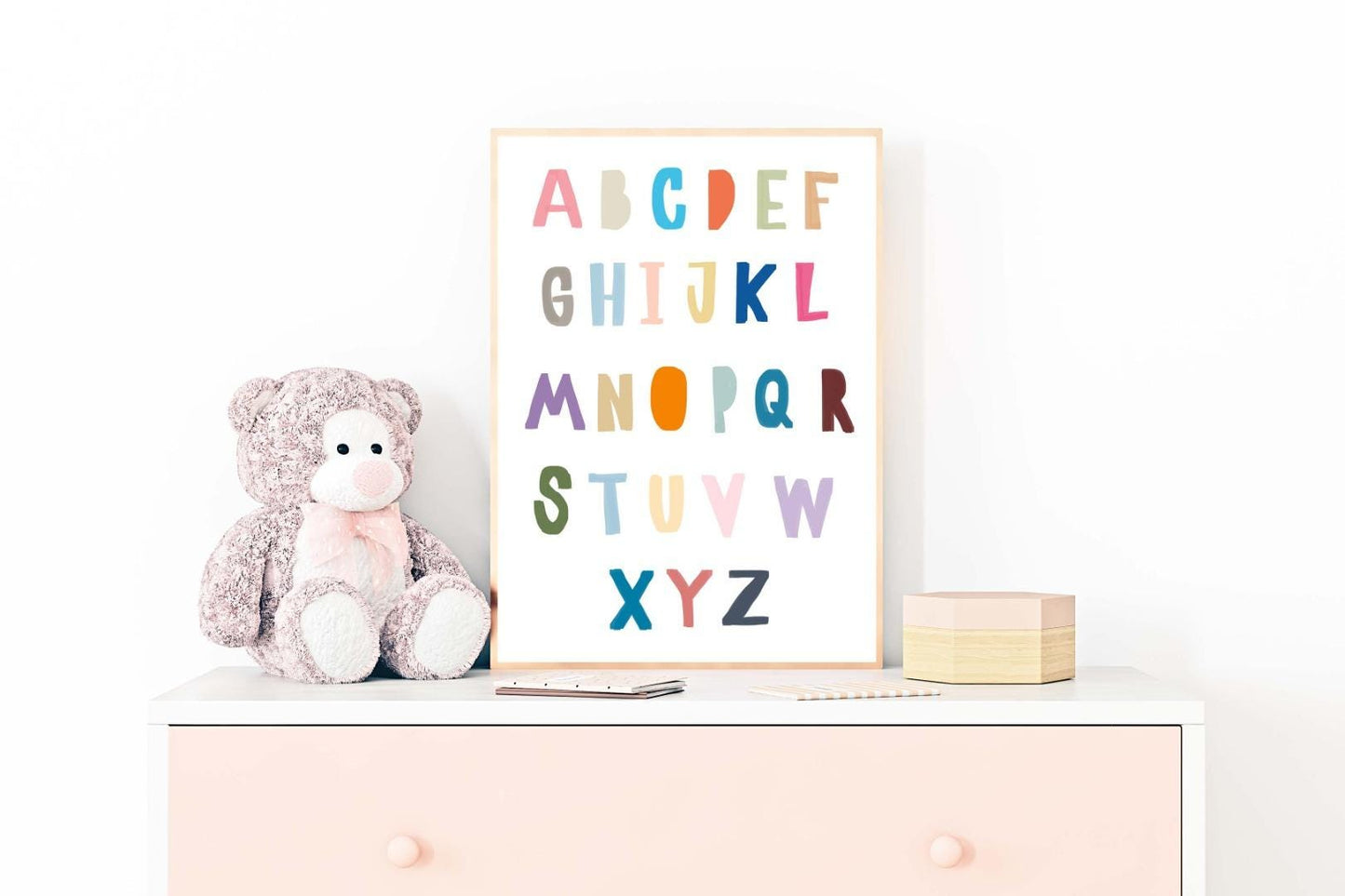 A To Z Alphabet Kids Boho Watercolour Hand Painted Effect Nursery Wall Poster