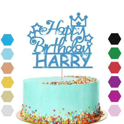 Personalised Prince Crown Glitter Cake Topper Any Name Birthday Cake Decoration