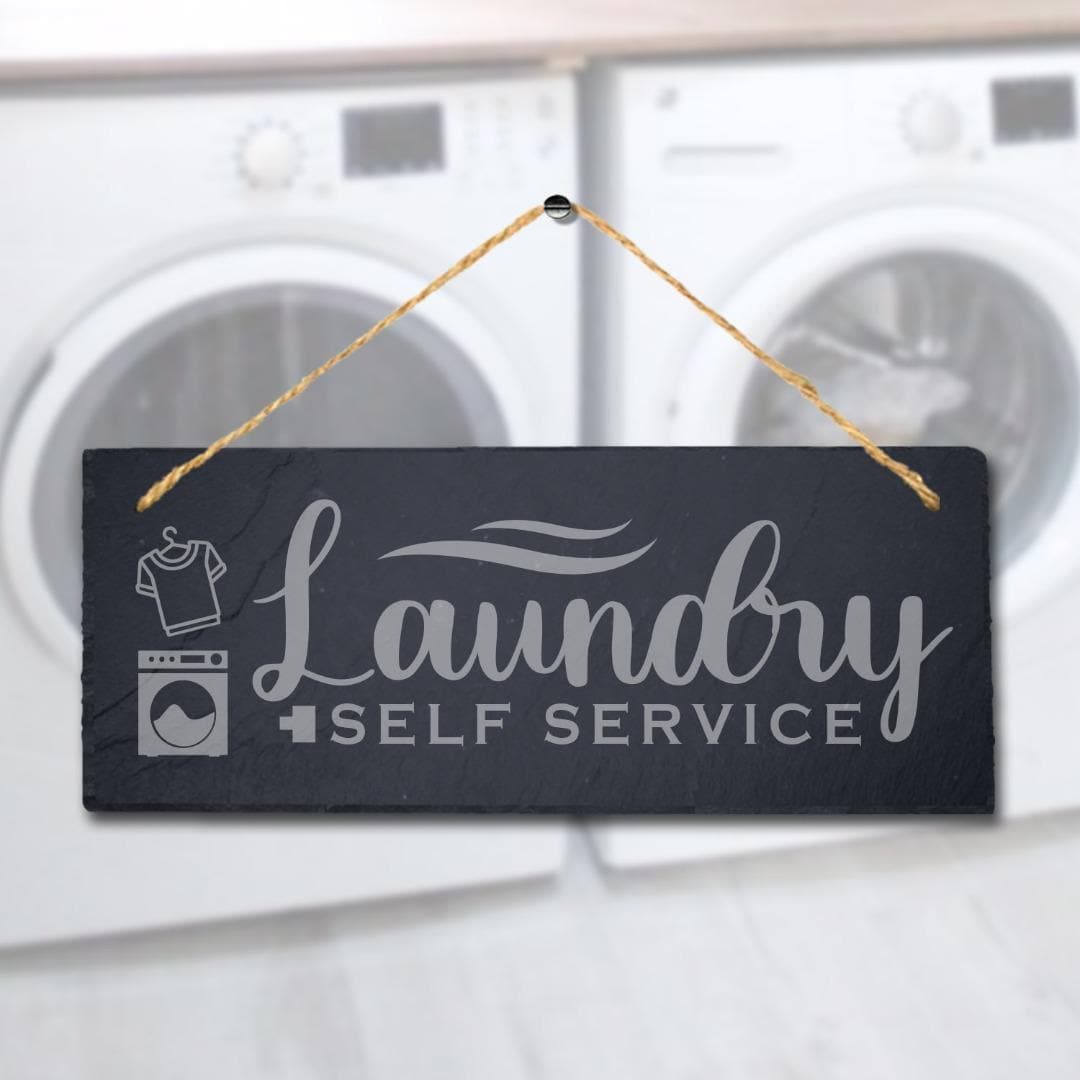 Laundry Self Service Laser Engraved Hanging Slate Washing Hub Home Plaque Sign