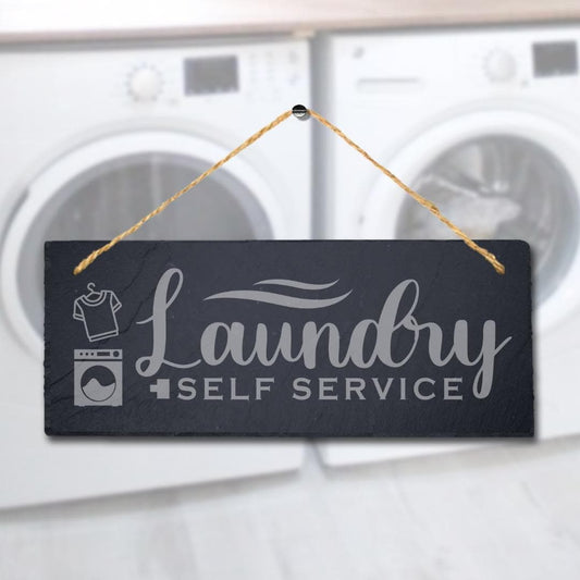 Laundry Self Service Laser Engraved Hanging Slate Washing Hub Home Plaque Sign