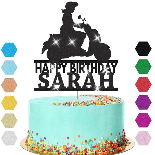 Scooter Bike Travel Cake Topper Personalised Girls Birthday Decoration Any Name