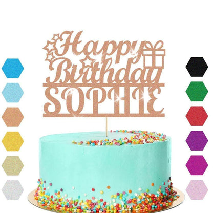 Personalised Glitter Happy Birthday Cake Topper Custom Party Decoration Any Name