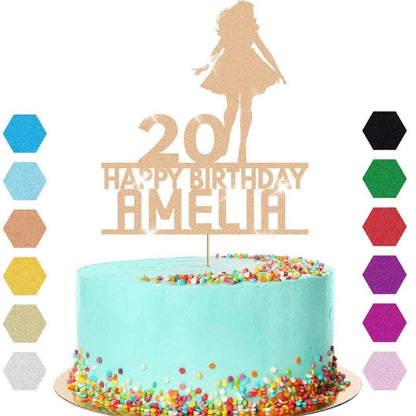 Personalised Glitter Lady Cake Topper: Any Name & Age