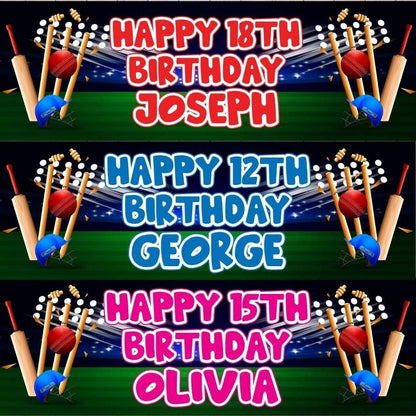 2x Personalised Cricket Birthday Banner: Batsmen Party Decoration