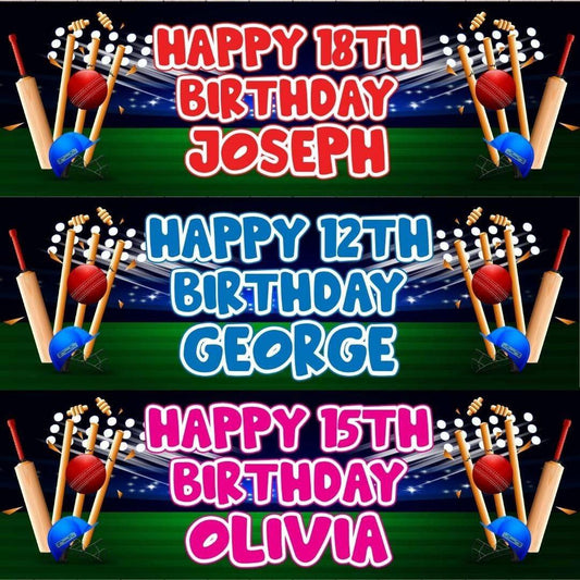 2x Personalised Cricket Birthday Banner: Batsmen Party Decoration
