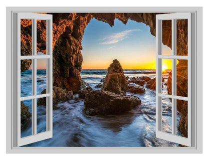 3D Window Wall Sticker: Serene Lakeside Sunset View - Nature Decor