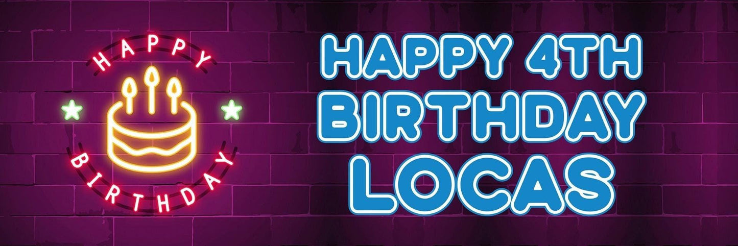 2 Personalised Retro Neon Light Birthday Celebration Banners Decoration Posters