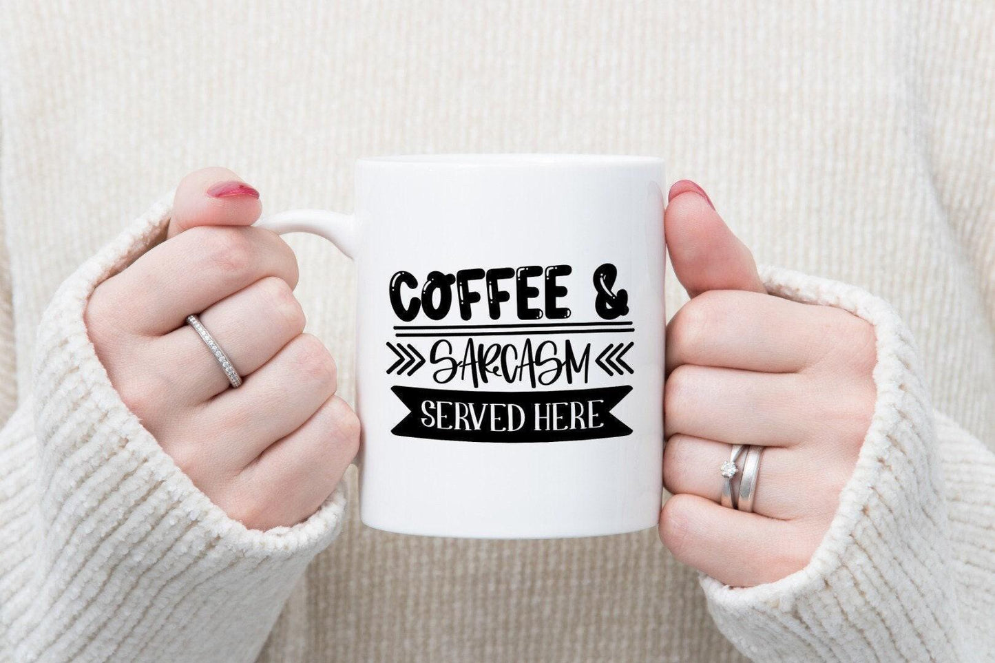 Coffee & Sarcasm Served Here - Funny Ceramic Novelty Mug And Coaster Coffee Tea Cup Gift
