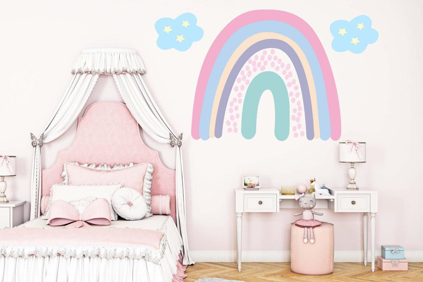 Boho Rainbow Wall Sticker Kids Bedroom Nursery Watercolour Clouds Vinyl Decal