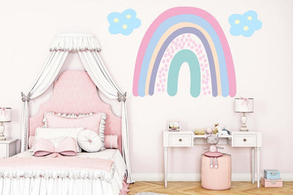 Boho Rainbow Wall Sticker Kids Bedroom Nursery Watercolour Clouds Vinyl Decal