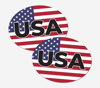 2 X Usa Car Stickers United State Flag Oval Self-adhesive Vinyl Car, Van, Lorry