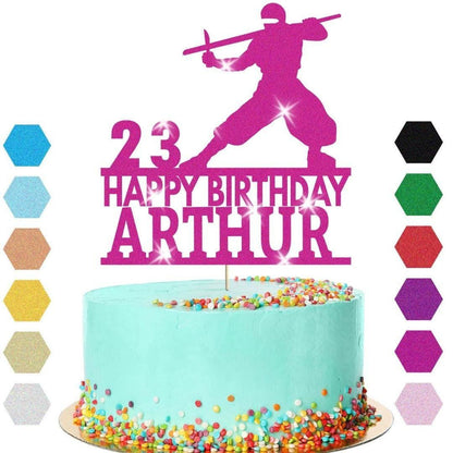 Warrior Fighter Cake Topper Personalised Boys Birthday Decoration Any Name & Age