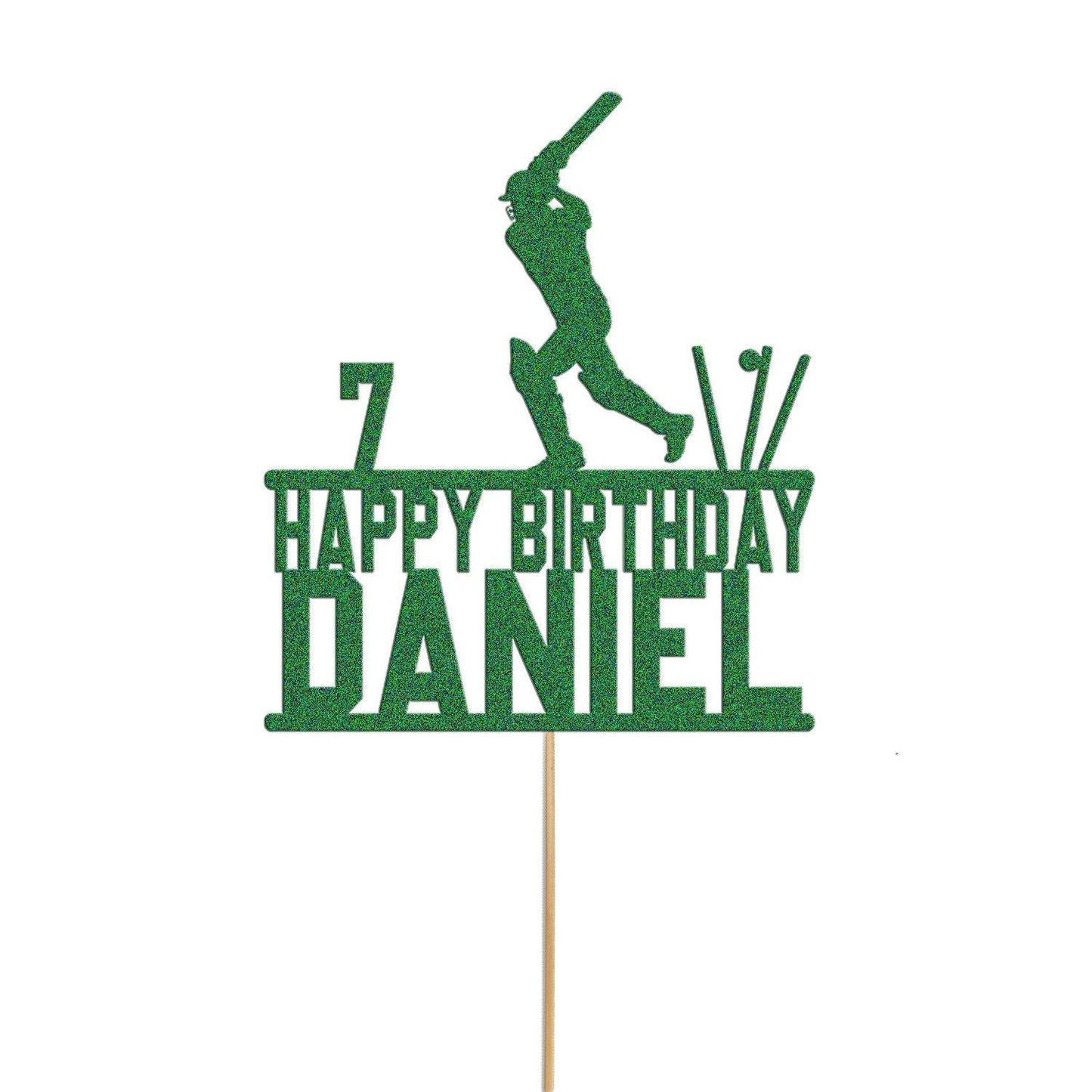 Personalised Glitter Cricket Cake Topper: Birthday Party Decor