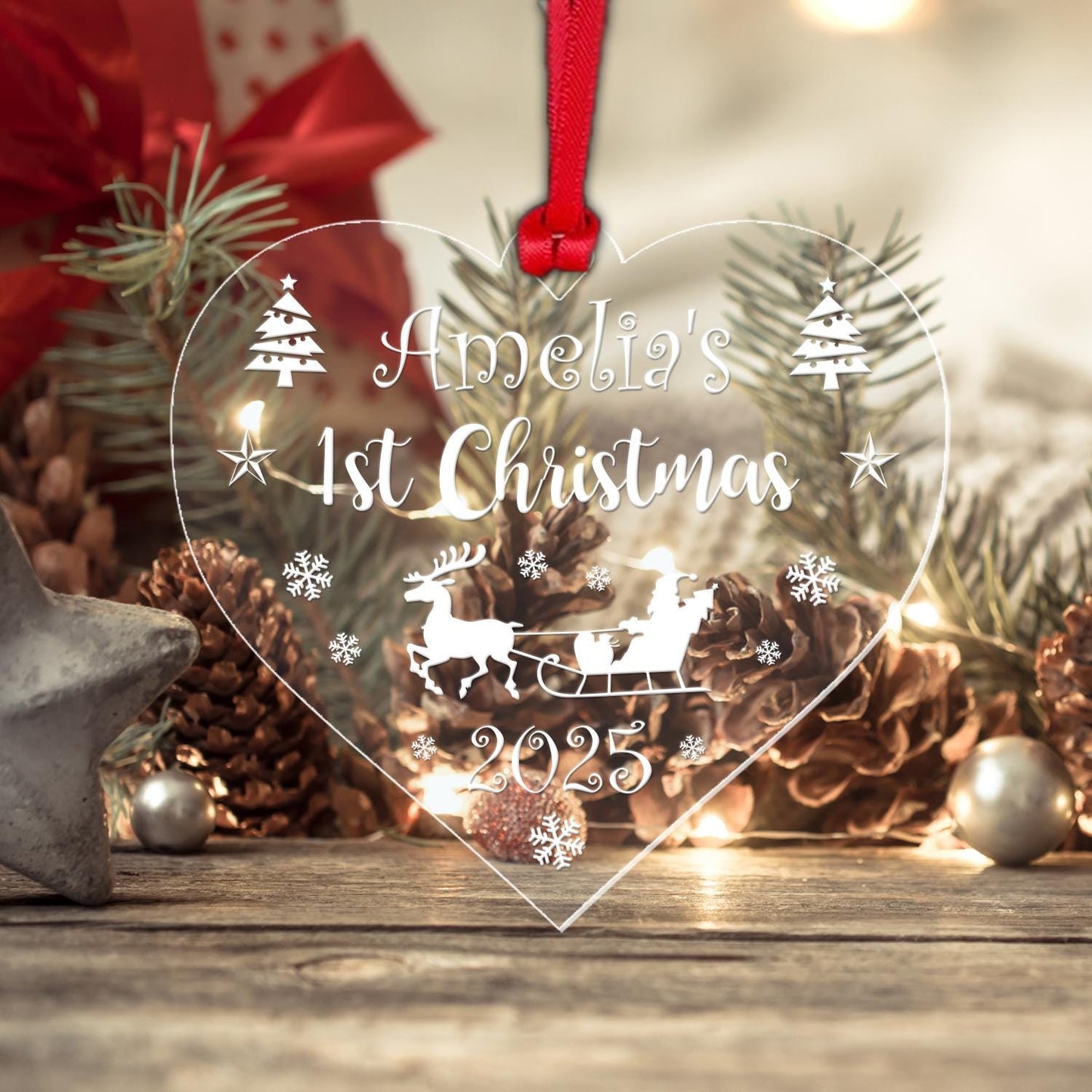 Personalised Babys First Christmas Bauble 1st Xmas Heart Tree Decoration Gift