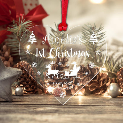 Personalised Babys First Christmas Bauble 1st Xmas Heart Tree Decoration Gift