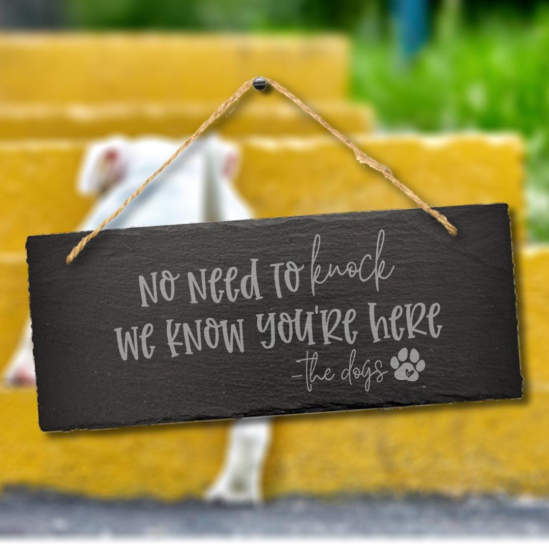 No Need To Knock Hanging Slate Engraved Sign Kitten Dog Lovers Plaque Home Gift