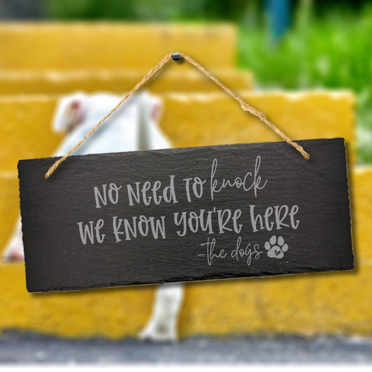 No Need To Knock Hanging Slate Engraved Sign Kitten Dog Lovers Plaque Home Gift