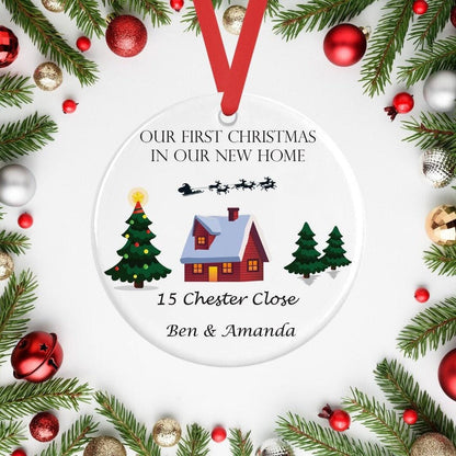 Personalised First Christmas In New Home Ceramic Bauble