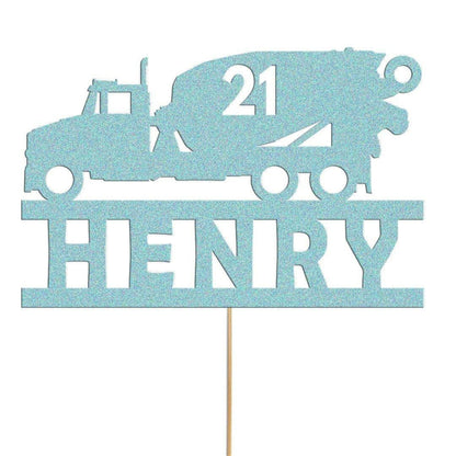 Personalised Glitter Cement Truck Cake Topper: Construction Birthday Decor