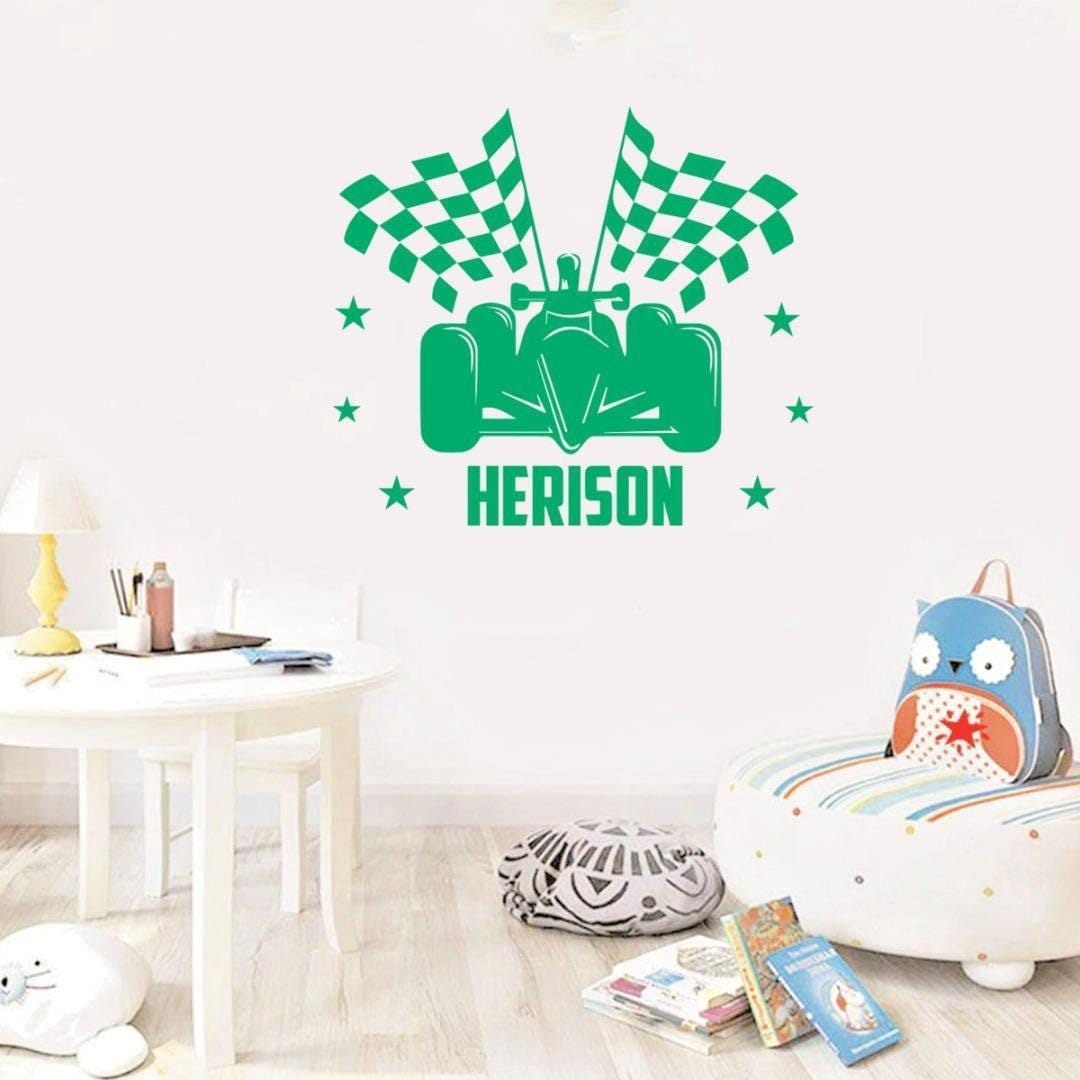 Personalised Racing Car Wall Sticker Name Vinyl Decal Boys Kids Nursery Bedroom