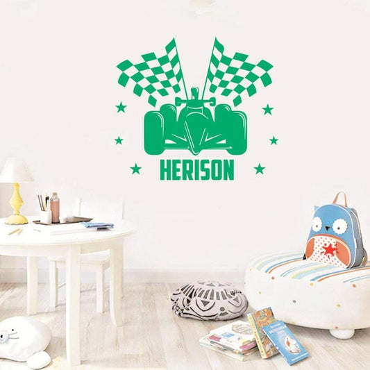 Personalised Racing Car Wall Sticker Name Vinyl Decal Boys Kids Nursery Bedroom
