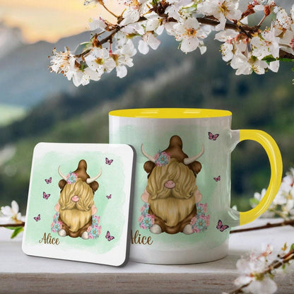 Personalised Highland Cow Gonk Custom Name Mug & Coaster Set  Secret Santa Cute Cow Gonk Mug Christmas Gift
