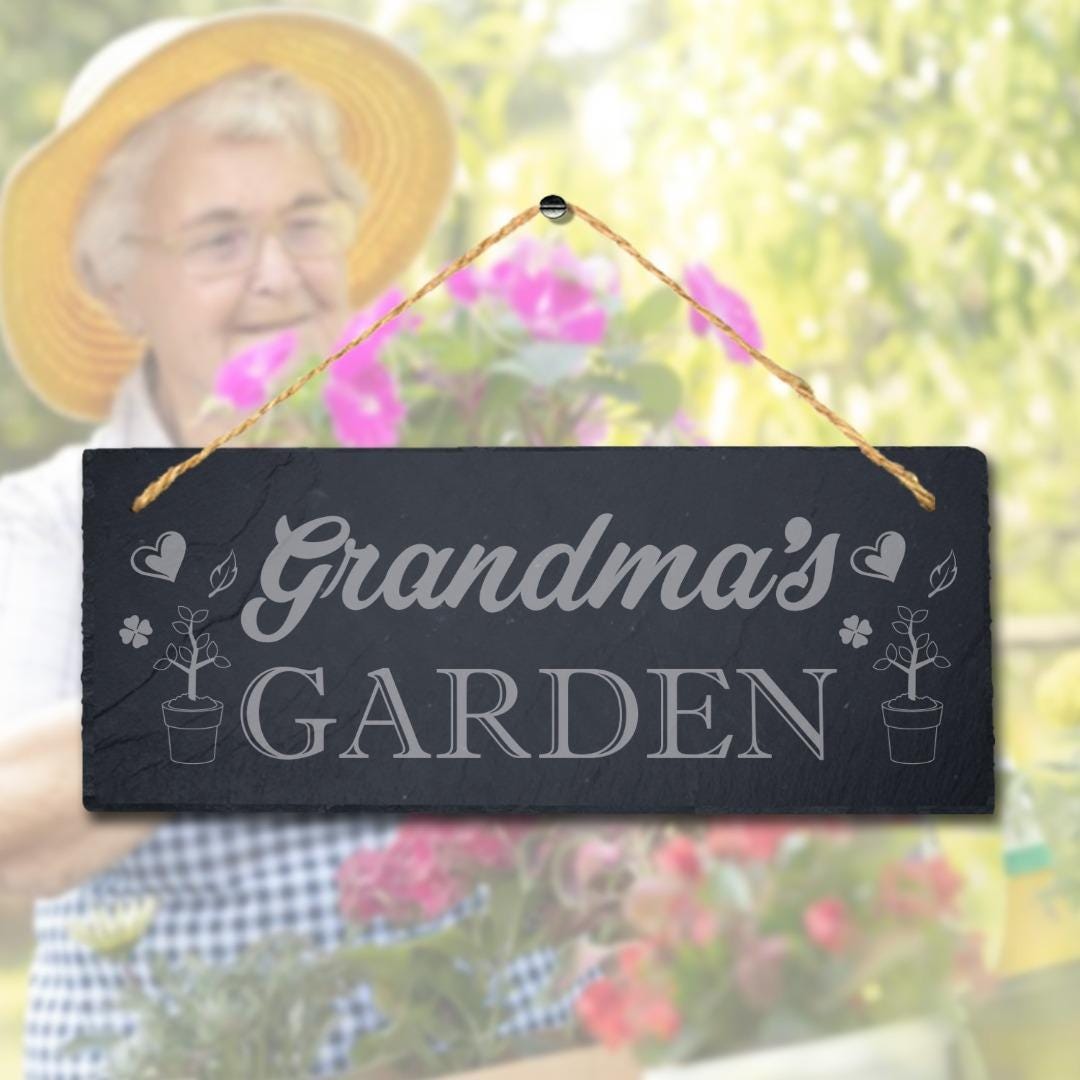 Grandmas Garden Love Laser Engraved Hanging Slate Grandparents Plaque Sign
