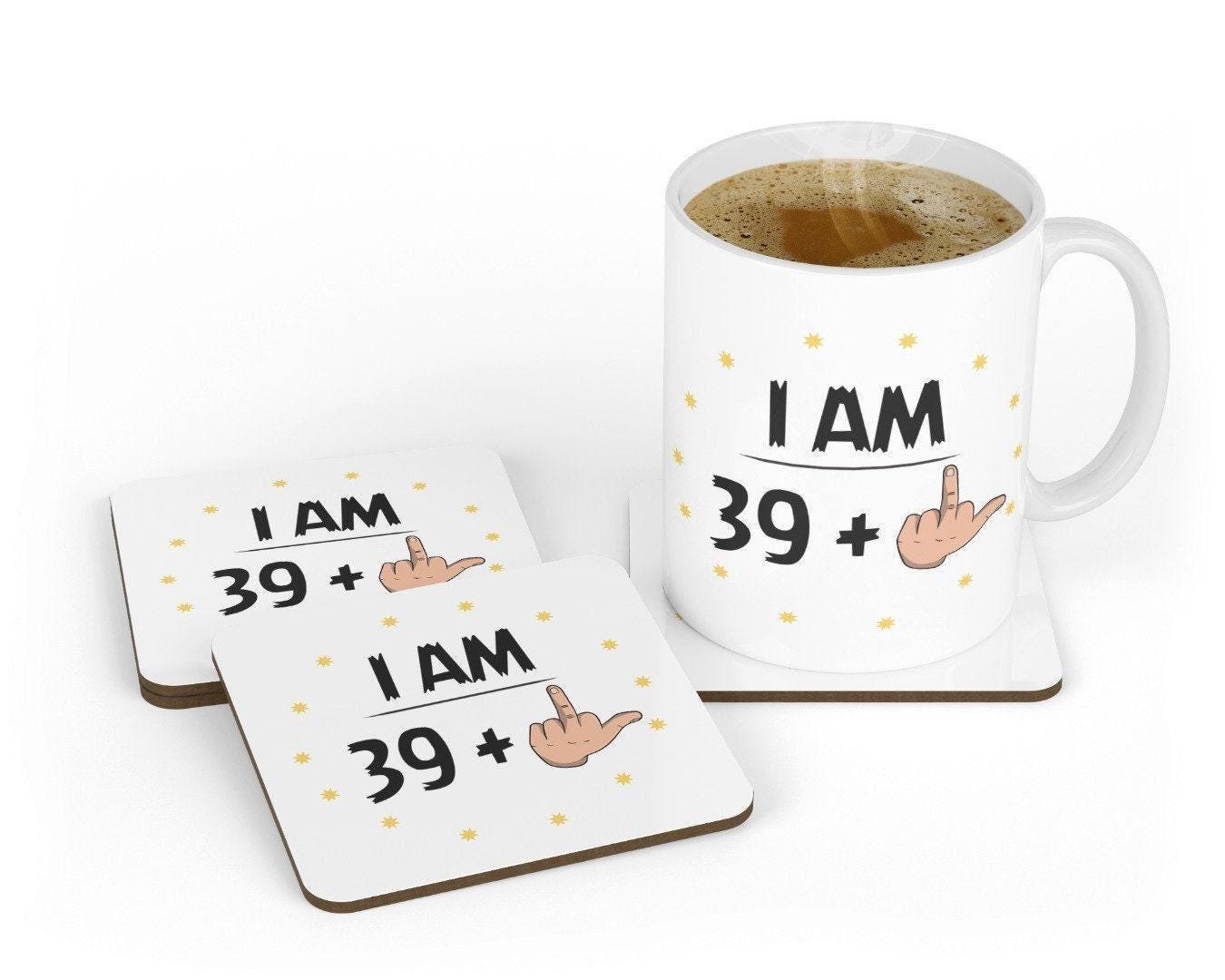Funny 40th Birthday Mug & Coaster Set: Rude Middle Finger Design