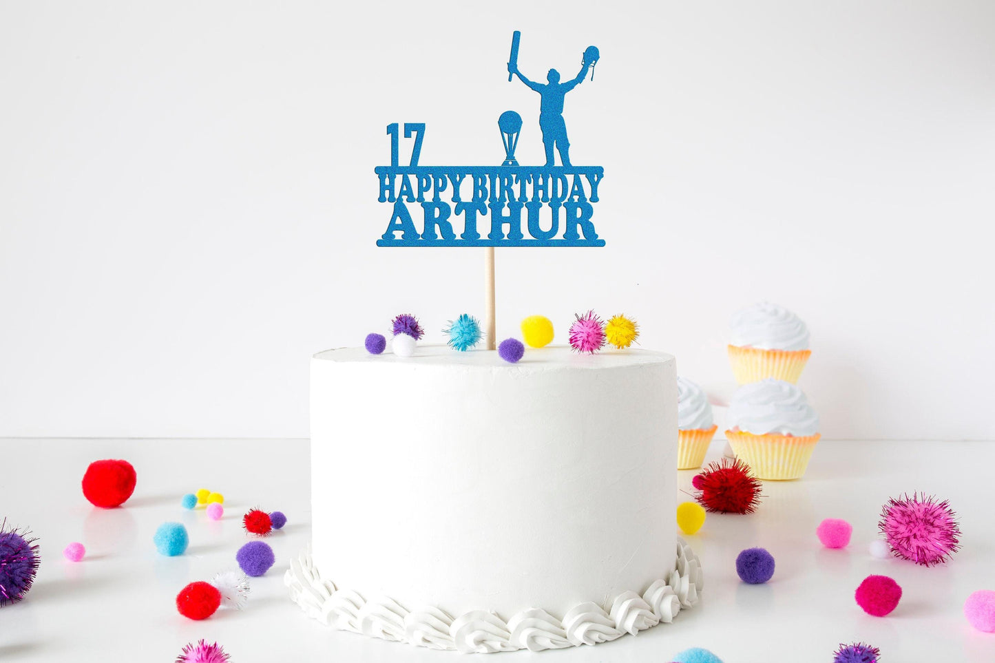 Personalised Cricket Birthday Cake Topper: Glitter Celebration Decor