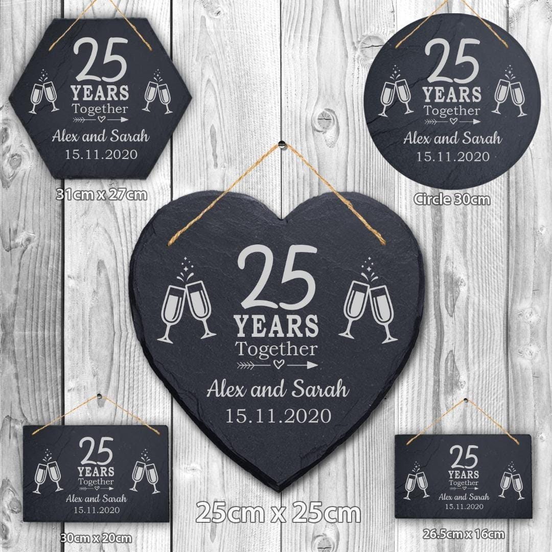 Personalised Couples Name Year Date Wedding Anniversary Hanging Slate Gift Sign