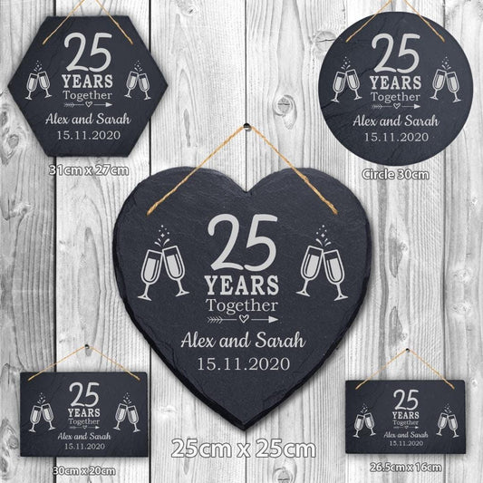 Personalised Couples Name Year Date Wedding Anniversary Hanging Slate Gift Sign