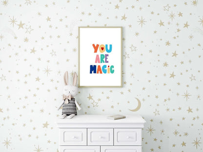 You Are Magic Kids Boho Watercolour Hand Painted Effect Nursery Wall Art Poster