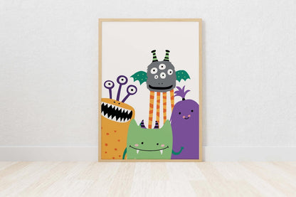 Monster Family Nursery Art Print, Playful Kids Room Decor