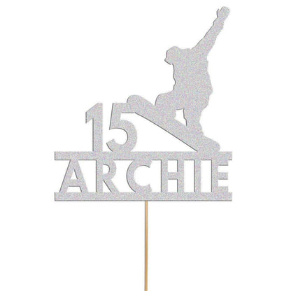 Personalised Glitter Snowboarding Cake Topper: Any Name & Age