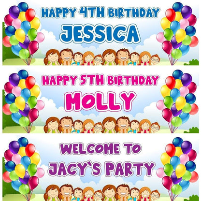 Personalised Birthday Party Banner: Kids Name & Age, Pack of 2