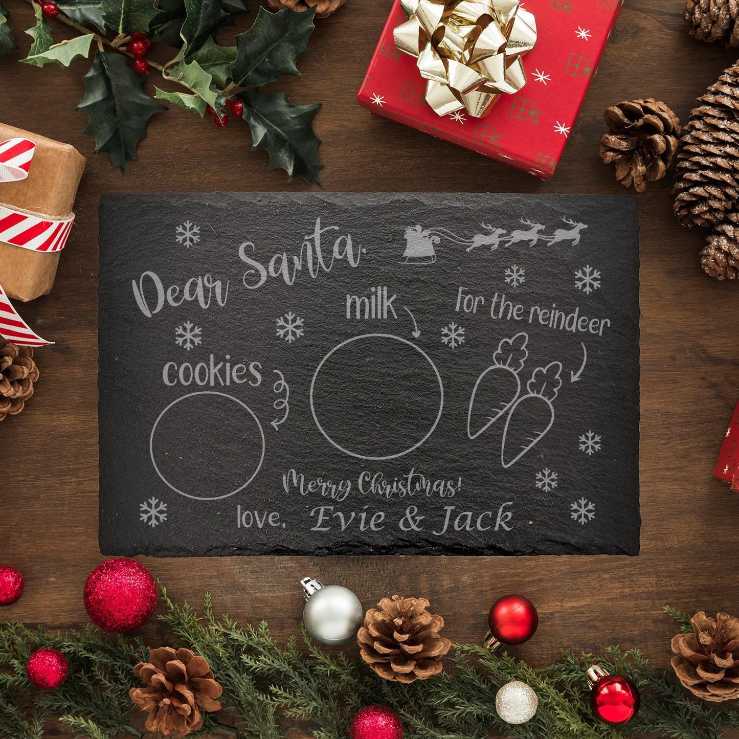 Personalised Santa Tray Christmas Eve Plate Engraved Slate Milk Cookies Treats