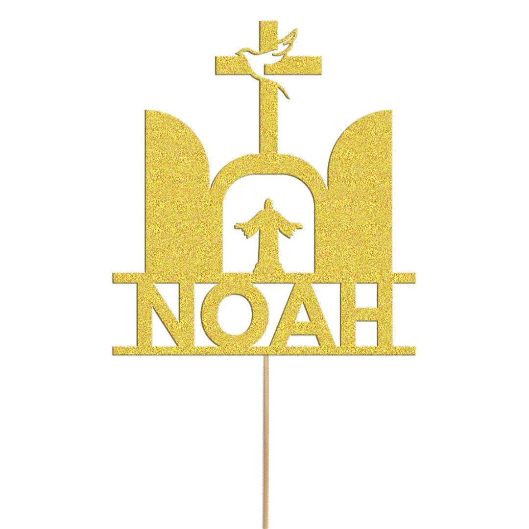 Personalised Glitter Confirmation Cake Topper: Dove & Cross Decoration