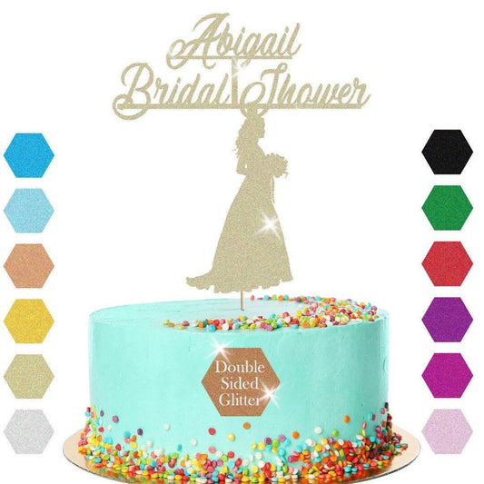 Glitter Cake Topper - Bridal Shower - Personalised Decor For Wedding Celebration