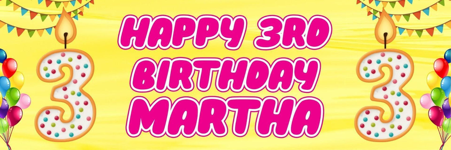 2 Personalised 3rd Birthday Celebration Banners Decoration Posters For Kids Customisable With Name