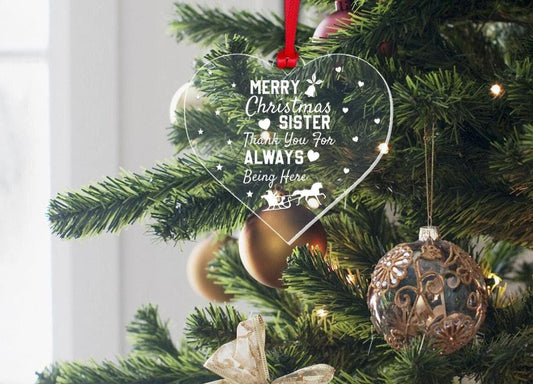 Personalised Merry Christmas Heart Bauble Sister Brother Gift Christmas Tree Decor Hanging