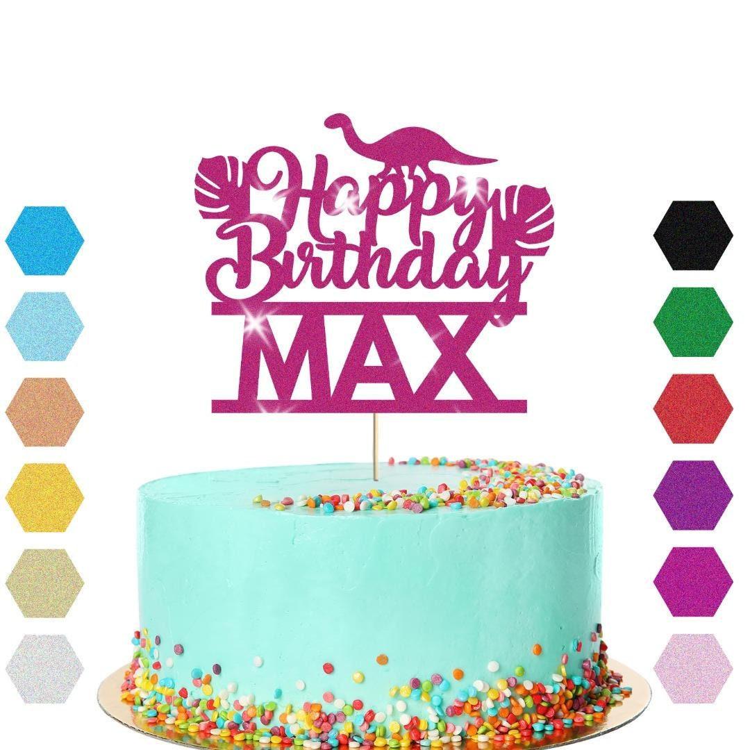 Dinosaur Glitter Cake Topper Personalised Name Jurassic Birthday Cake Decoration